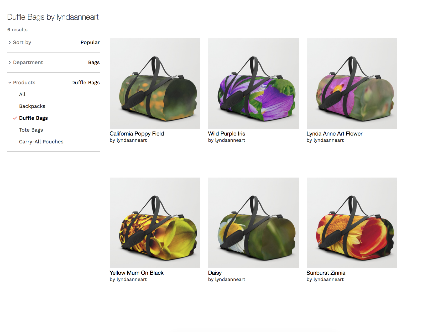 LA Duffle Bags Floral Designs